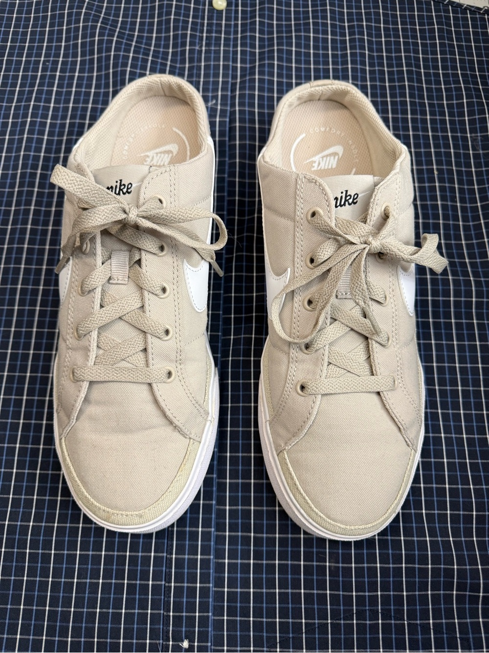 Nike Women's Tan Canvas Low-Top Sneakers with White Swoosh